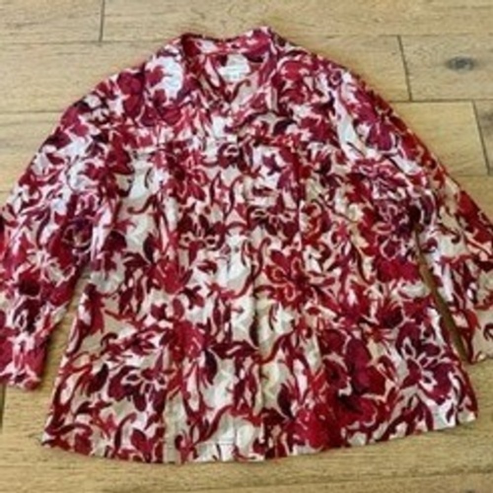 Coldwater Creek Light Jacket W18 Red Excellent‎ Floral Linen Blend (1759)